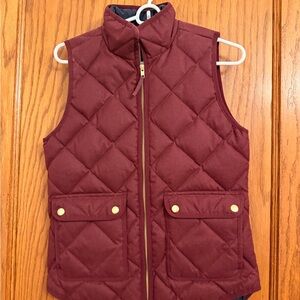 J. Crew Navy Quilted Vest with Burgundy Trim